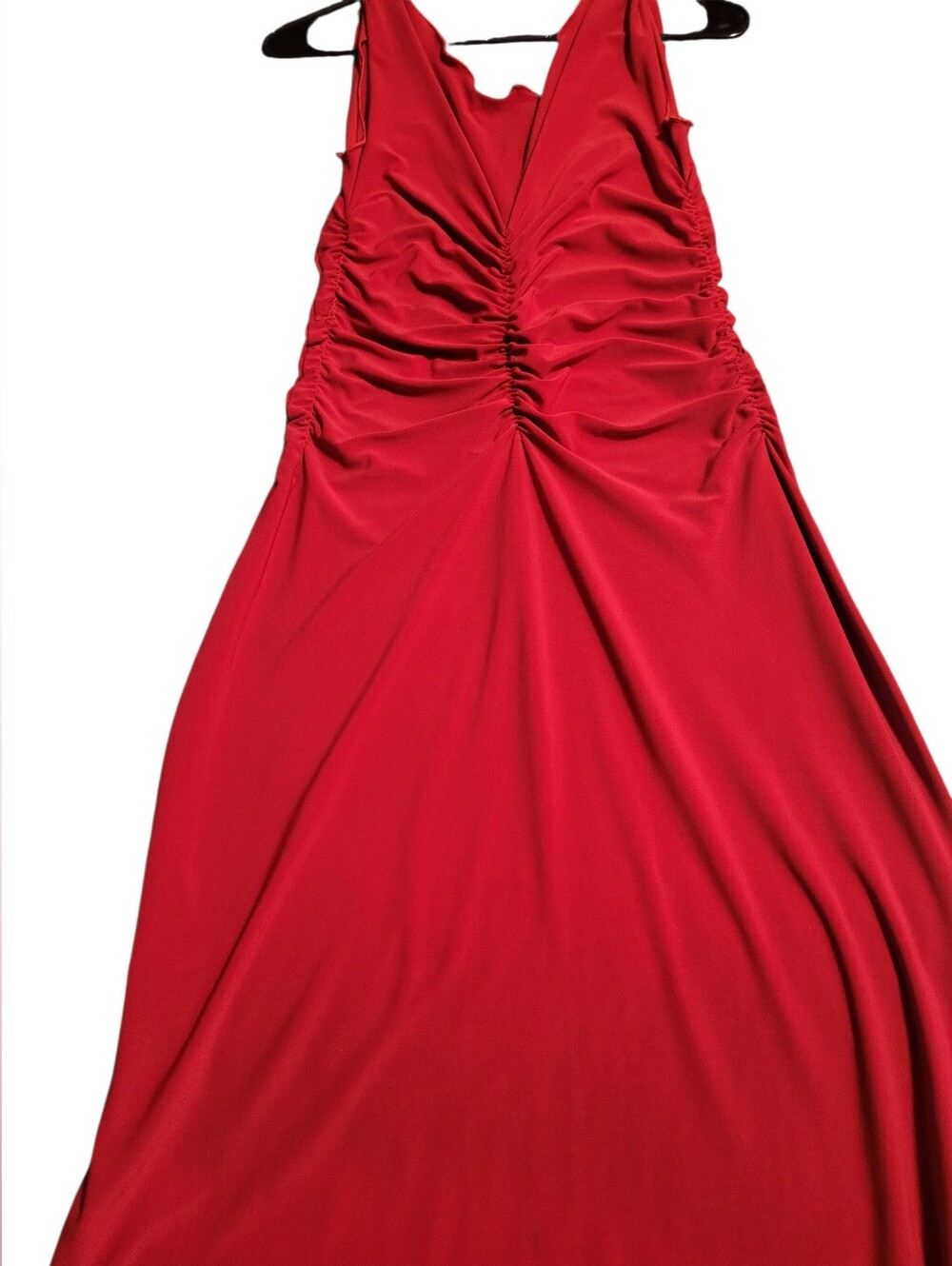 Red Ruched V-Neck Women’s Dress